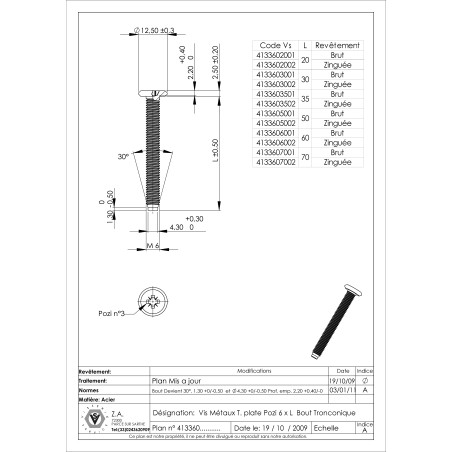 1 x Tornillo metales plano Pozi M6X35 punta troncocónico Acero cincado blanco