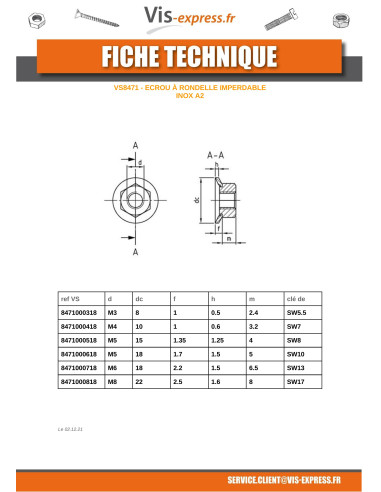 1 x Tuerca hexagonal M5 cautivo 15 Inoxidable A2