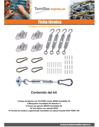 1 x Kit fijacion toldo vela Inox