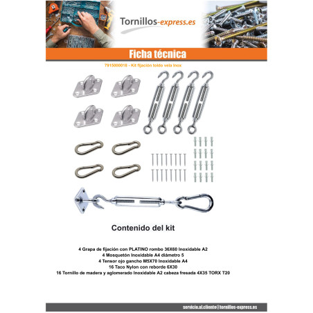 1 x Kit fijacion toldo vela Inox