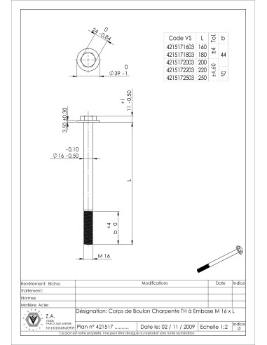 1 x Cuerpo de perno roscado parcial estructura...