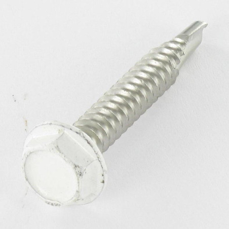 1 x Tornillo autoperforante cabeza hexagonal 6.3X40 Inoxidable A2 RAL9010 blanco puro