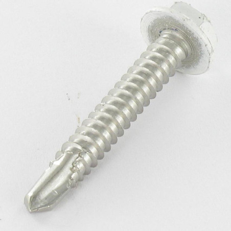 1 x Tornillo autoperforante cabeza hexagonal 6.3X40 Inoxidable A2 RAL9010 blanco puro