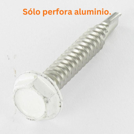 1 x Tornillo autoperforante cabeza hexagonal 6.3X40 Inoxidable A2 RAL9010 blanco puro
