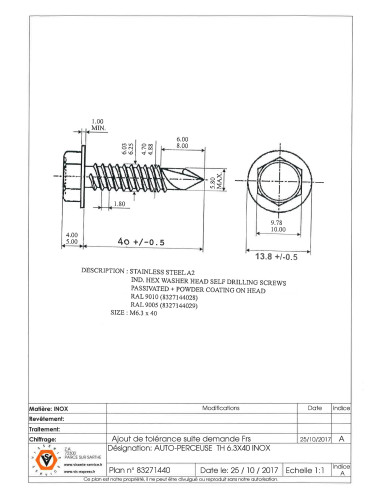 1 x Tornillo autoperforante cabeza hexagonal...