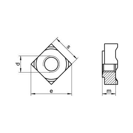 1 x Tuerca cuadrada para soldar M6 10X10X5 Inoxidable A2