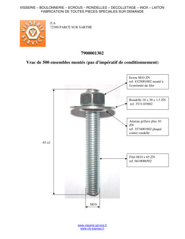 1 x Varilla roscada M10X65 con Tuerca +...