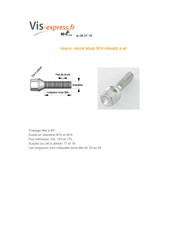 1 x Tornillos RUEDA M12X40 paso de 125 S/PL17...