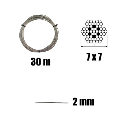 1 x Kit de 30 metros de cable de acero inoxidable diámetro 2