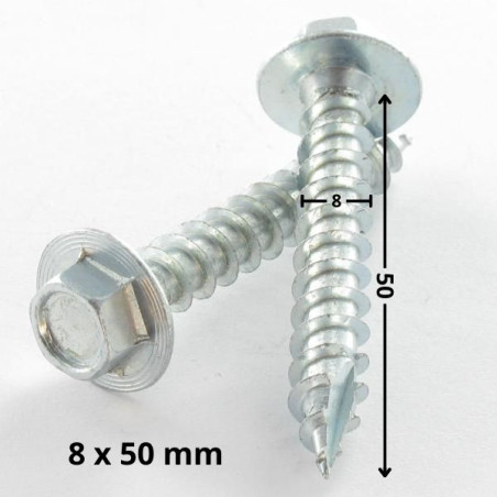 1 x Tornillos para madera TEKOR cabeza hexagonal resalto reborde 8X50 Acero cincado blanco cut punta antihendidura tipo 17
