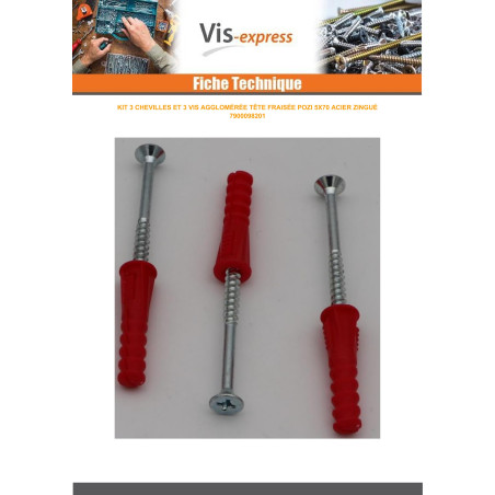 1 x EQUIPO 3 Taco rojo 9X39 con 3 Tornillo madera aglomerado
