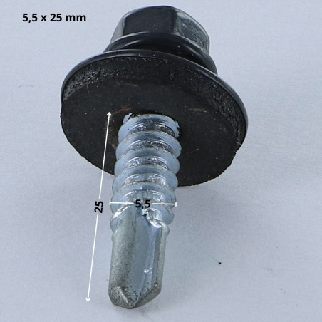 1 x Tornillo autoperforante cabeza hexagonal 5.5X25 Arandela de estanqueidad con junta de neopreno epdm Acero cincado