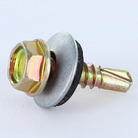 1 x Tornillo autoperforante cabeza hexagonal 4.8X19 Arandela de estanqueidad con junta de neopreno epdm Bicromato