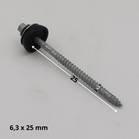 1 x Tornillo autoperforante cabeza hexagonal 6.3X25 Arandela de estanqueidad con junta de neopreno epdm Acero cincado