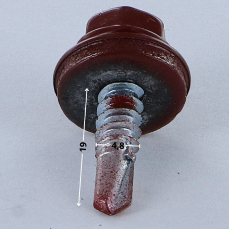 1 x Tornillo autoperforante cabeza hexagonal 4.8X19 Arandela de estanqueidad con junta de neopreno epdm Acero cincado
