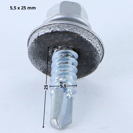 1 x Tornillo autoperforante cabeza hexagonal 5.5X25 Arandela de estanqueidad con junta de neopreno epdm Acero cincado