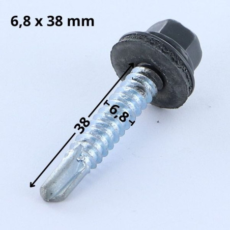 1 x Tornillo autoperforante cabeza hexagonal 6.3X38 Arandela de estanqueidad con junta de neopreno epdm Acero cincado
