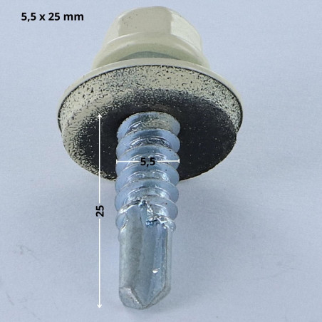 1 x Tornillo autoperforante cabeza hexagonal 5.5X25 Arandela de estanqueidad con junta de neopreno epdm Acero cincado