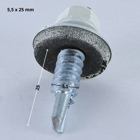 1 x Tornillo autoperforante cabeza hexagonal 5.5X25 Arandela de estanqueidad con junta de neopreno epdm Acero cincado