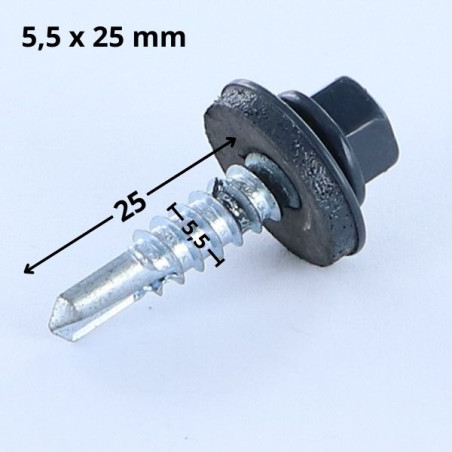 1 x Tornillo autoperforante cabeza hexagonal 5.5X25 Arandela de estanqueidad con junta de neopreno epdm Acero cincado