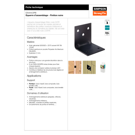 1 x Escuadra SIMPSON Strong Tie 40X40X40 grosor 2 RAL9005 negro intenso