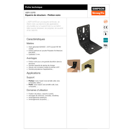 1 x Escuadra de refuerzo SIMPSON Strong Tie 100X100X100 RAL9005 negro intenso