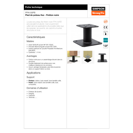 1 x Base del palo fijo SIMPSON Strong Tie 130x130 RAL9005 negro intenso