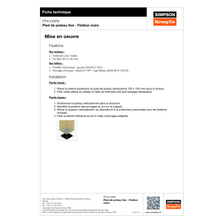 1 x Base del palo fijo SIMPSON Strong Tie 130x130 RAL9005 negro intenso
