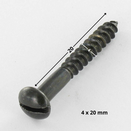 1 x Tornillo madera cabeza redonda ranura 4X20 Acero cincado negro