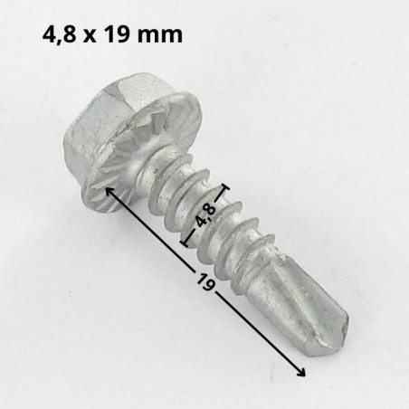 1 x Tornillo autoperforante cabeza hexagonal 4.8X19 rosca chapa Acero bruto GEOMET 500A