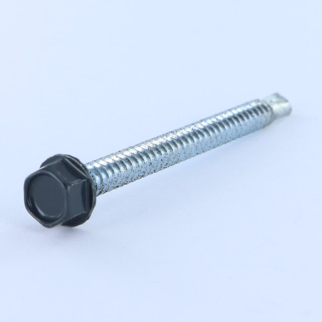 1 x Tornillo autoperforante cabeza hexagonal 6.3X75 rosca chapa Acero cincado blanco LAQ RAL7016 gris antracita