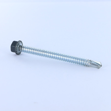 1 x Tornillo autoperforante cabeza hexagonal 6.3X75 rosca chapa Acero cincado blanco LAQ RAL7016 gris antracita