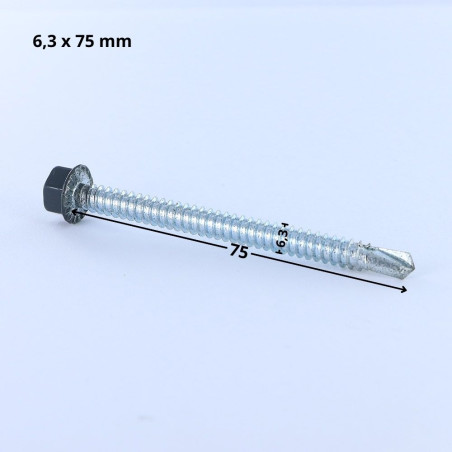 1 x Tornillo autoperforante cabeza hexagonal 6.3X75 rosca chapa Acero cincado blanco LAQ RAL7016 gris antracita