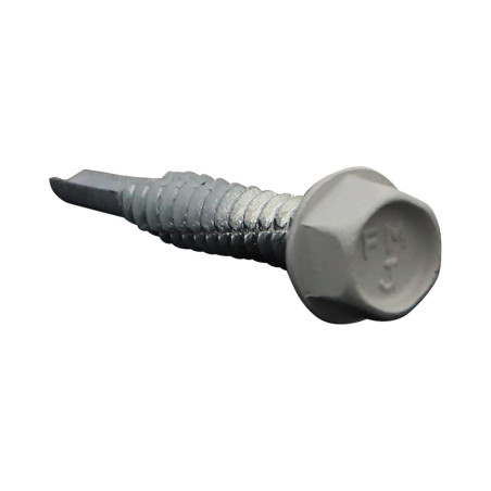 1 x Tornillo autoperforante cabeza hexagonal resalto reborde liso 6.3X38 Acero cincado blanco RAL9002 blanco grisáceo