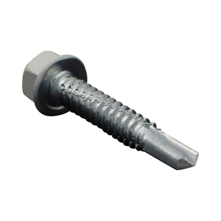1 x Tornillo autoperforante cabeza hexagonal resalto reborde liso 6.3X38 Acero cincado blanco RAL9002 blanco grisáceo