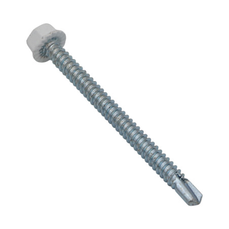 1 x Tornillo autoperforante cabeza hexagonal 4.2X13 rosca chapa Acero cincado blanco RAL9010 blanco puro