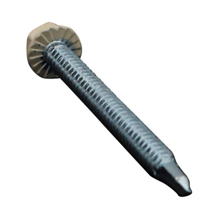 1 x Tornillo autoperforante cabeza hexagonal 6.3X75 rosca chapa Acero cincado blanco LAQ RAL1015 marfil claro