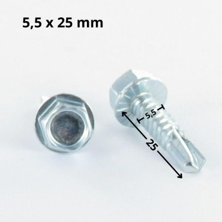 1 x Tornillo autoperforante cabeza hexagonal 5.5X25 rosca chapa Acero cincado blanco
