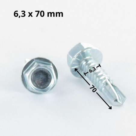 1 x Tornillo autoperforante cabeza hexagonal 6.3X70 rosca chapa Acero cincado blanco