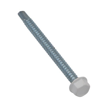 1 x Tornillo autoperforante cabeza hexagonal 6.3X75 rosca chapa Acero cincado blanco RAL9016 LÍQUIDO