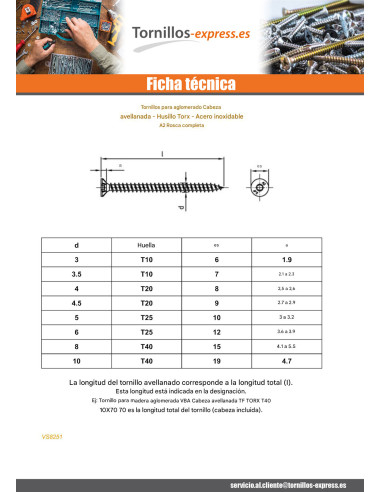 1 x Tornillo madera aglomerado cabeza...