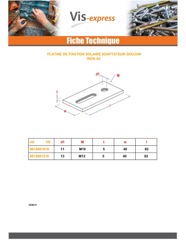 1 x Placa Fijación SOLAR M10 Inoxidable A2