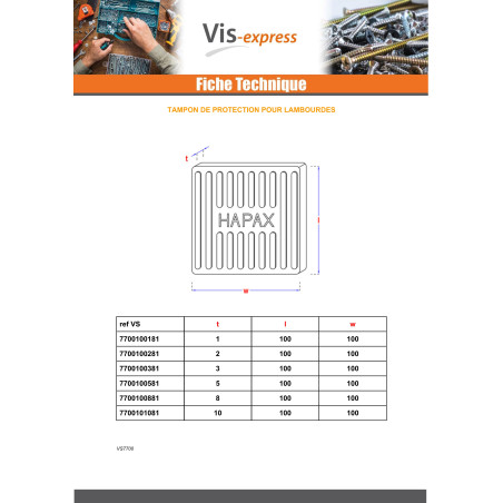 1 x Lote de 190 Almohadillas de protección de vigas 100X100X1 EPDM