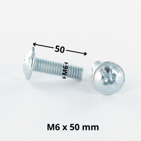 1 x Tornillo poelier cabeza redonda ancha Pozi ranura M6X50 Acero cincado blanco