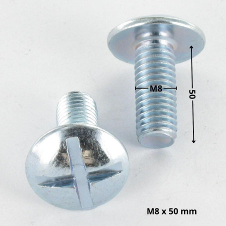 1 x Tornillo poelier cabeza redonda ancha ranura en cruz M8X50 Acero cincado blanco
