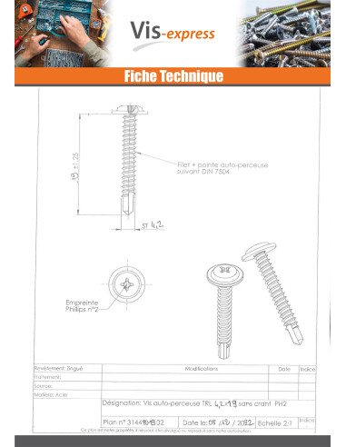 1 x Tornillo autoperforante cabeza redonda...