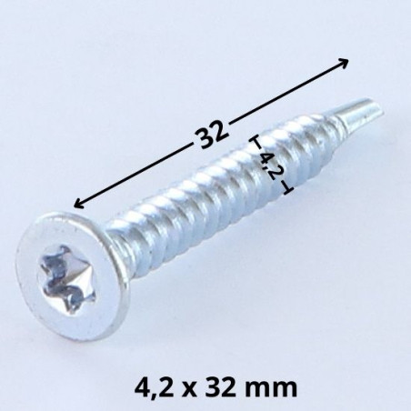 1 x Tornillo autoperforante cabeza fresada/testa svasat TORX T20 4.2X32 Acero cincado blanco
