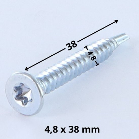 1 x Tornillo autoperforante cabeza fresada/testa svasat TORX T25 4.8X38 Acero cincado blanco