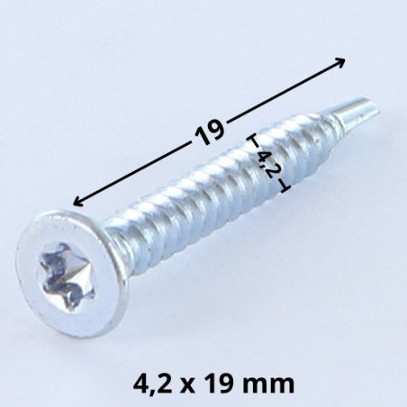 1 x Tornillo autoperforante cabeza fresada/testa svasat TORX T20 4.2X19 Acero cincado blanco