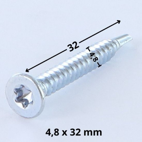 1 x Tornillo autoperforante cabeza fresada/testa svasat TORX T25 4.8X32 Acero cincado blanco